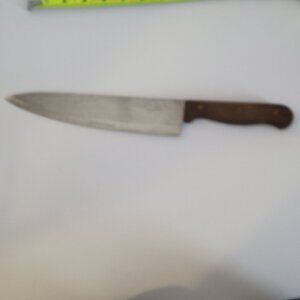 Vintage Santa Fe Chefs Knife 10" Stainless Steel Blade With Wooden Handle